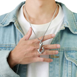 Necklace Pendant Hook Maori Tribal Symbol Polynesian Stainless Steel and Chain Included