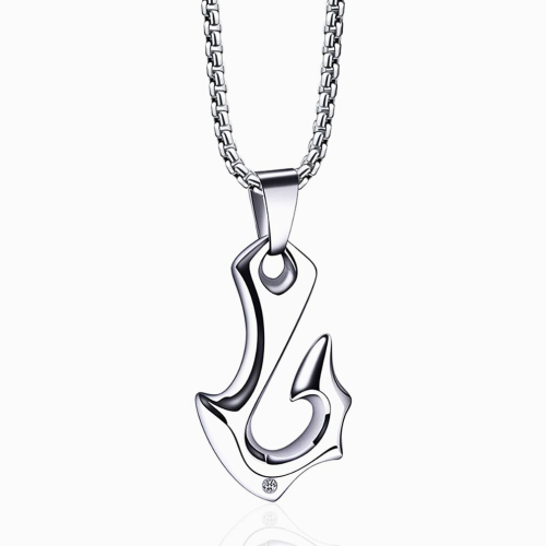 Pendant Necklace in the Shape of Hook Maori Tribal Symbol Polynesian Stainless Steel