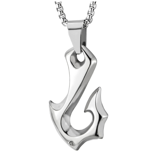 Anhänger-Halskette für Männer, Maori-Stammes-Haken, polynesisches Symbol aus Edelstahl und Kette im Lieferumfang enthalten