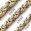 Set cadena y brazalete hombre acero plateado oro bizantino bling 8mm