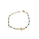 Frauen Armband mit Rosenkranz Cross Trend in Gold Steel Fine Green Perlen