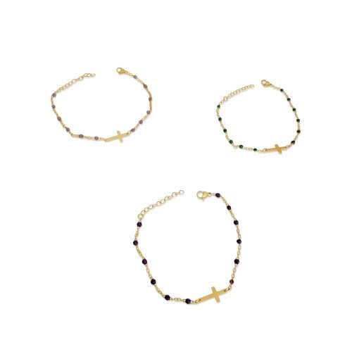 Bracelet for Women with Rosary Cross Trend in Gold Steel and enamelled pearls