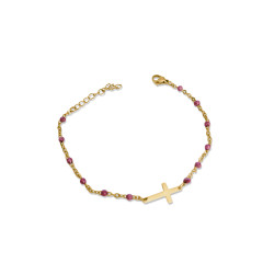 Bracciale Da Donna Con Perline Con Croce Del Rosario Di Tendenza In Pregiato Acciaio Rose Gold