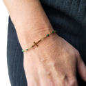 Pulsera de mujer con Rosary Cross Gold Steel Trend Fine Green Beads