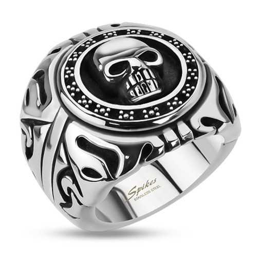 Grande anello uomo in acciaio inox morte testa biker gothic tribal