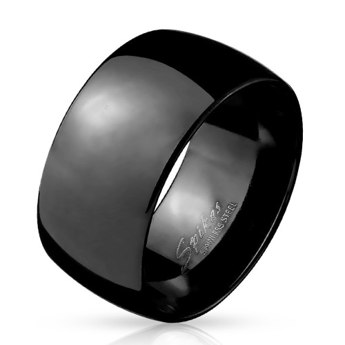 Bague anneau pour homme acier inoxydable toute noire large dome 10mm
