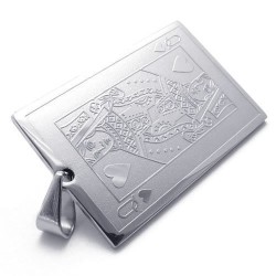 COLGANTE HOMBRE MUJER ADOLESCENTE ACERO + 1 CADENA BOLA DAMA DE CORAZONES NUEVA CARTA POKER