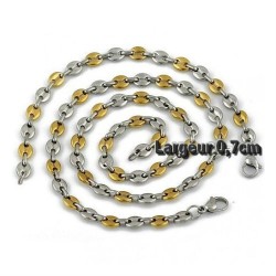 BRACELET PARTURE + CHAIN GOURMETTE MEN ADO NINE WOMEN NINE STEEL MASSIF STEEL CAFE GRAIN 7MM PLAQUE OR 18 CARATS