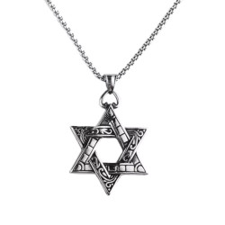 David Star Necklace Jewish Symbol in Stainless Steel and Figaro Chain Included