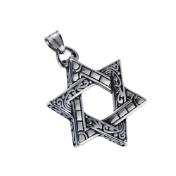 David Star Halskette jüdisches Symbol in Edelstahl und Figaro Kette enthalten