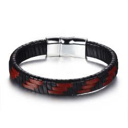 Herrenarmband aus geflochtenem Leder und elegantem Edelstahlverschluss, 22 cm