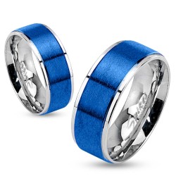 Bague anneau couple femme homme acier inoxydable bandeau plaqué bleu