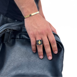 Men's Lis Flower Ring in Stainless Steel Color Black - Royal Chevalière