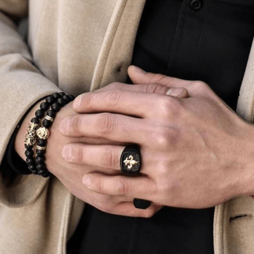 Black Color Stainless Steel Lis Flower Ring for Men - Royal Chevalière
