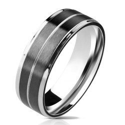ANELLO DA UOMO IN ACCIAIO INOSSIDABILE 2 DOPPIE STRISCE NERO NUOVO 0005M
