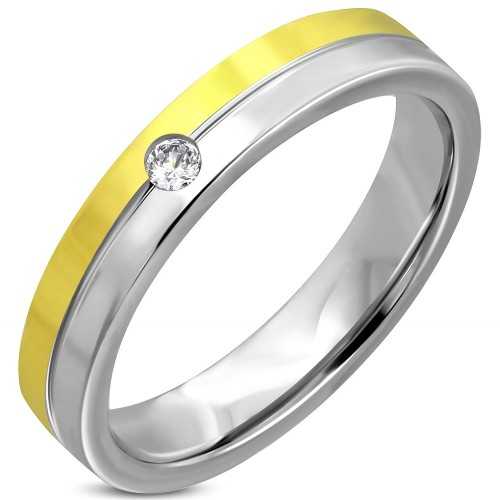Ring ring wedding wedding man woman steel and fine gold set zircon