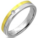Ring Ring Hochzeit Mann Frau Stahl und feines Gold Set Zirkon