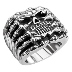 Uomo Anello Solido Acciaio Acciaio Death Head Skull Moto Motociclista Gothic Gothic 8014