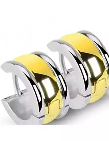 Herren- und Damenohrringe mit zweifarbigem breitem Gold- und Stahlband