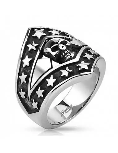 Grande anello anello uomo acciaio teschio motociclista stella scudo