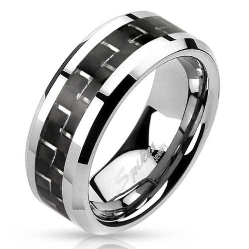 ANILLO ANILLO HOMBRE ADOLESCENTE EN TUNGSTENO FIBRA DE CARBONO NEGRO Y GRIS NUEVO 2313