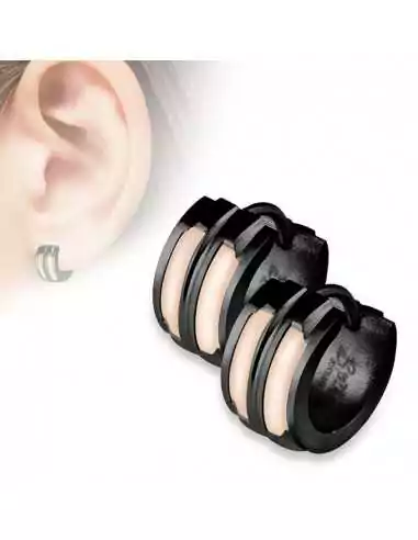 Paio di orecchini da donna in acciaio placcato nero con 2 fasce bianche sexy
