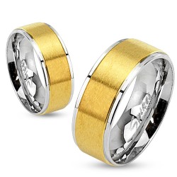 Bague anneau de fiançailles femme homme couple acier bandeau plaqué or