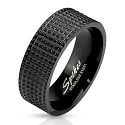 Bague anneau pour homme acier noire piqueté pyramidale originale