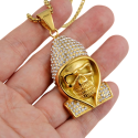 Hip Hop Anhänger Halskette Death Head mit Kapuze Stil Gold Stahl Rapper Kristall Serti und Weizen Grain Kette enthalten