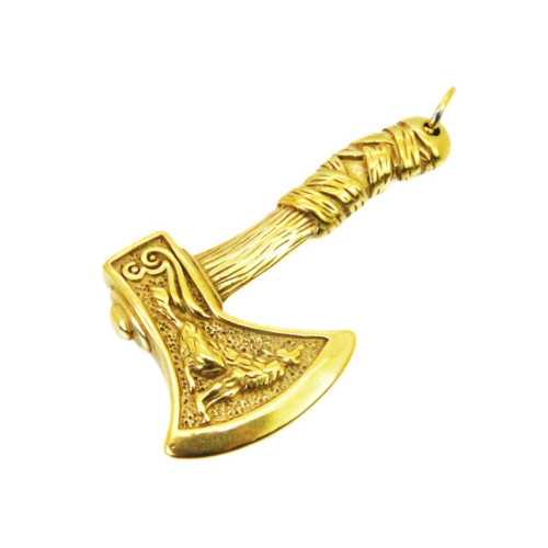 Northern Viking Hache Anhänger Loup Halskette in Gold Steel und Figaro Kette enthalten