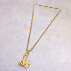 Northern Viking Hache Pendant Loup Necklace in Gold Steel and Figaro Chain Included