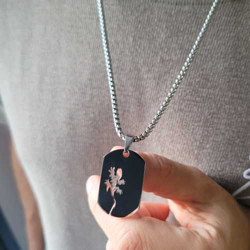 Male Pendant Plate With Stainless Steel Salamander and Chain Included