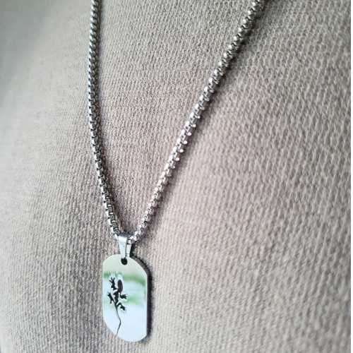 Placa militar colgante masculino con salamandra de acero inoxidable y cadena incluida