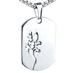 Pendentif Homme Plaque Militaire Avec Salamandre en Acier Inoxydable et Chaine Incluse