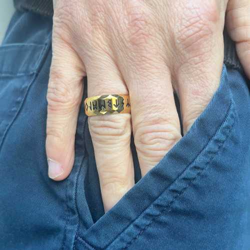 Anello con Viking Runs Uomo Oro Acciaio - Anello Alfabeto Runique Futhark Nordic