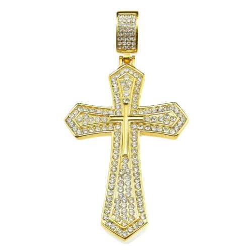Grand Pendant Cross of Jesus XXL in Gold Steel Serti Crystals Hip Hop and Chain Coffee Seeds Included