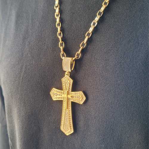 Large Men's Pendant Jesus Cross XXL in Gold Steel Serti Crystal Hip Hop and Chain Coffee Seeds Included