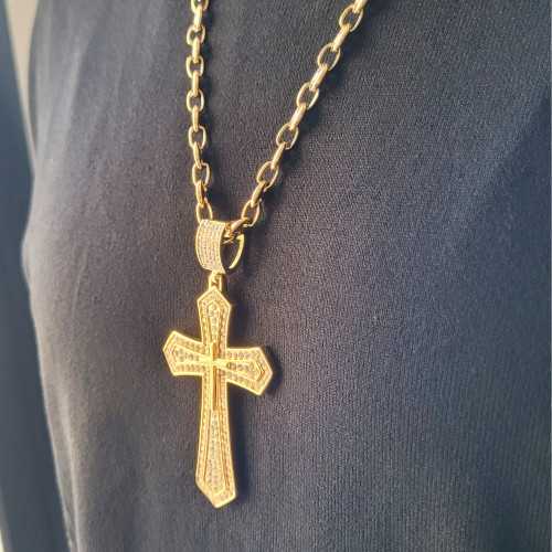 Great Men's Pendant Jesus Cross XXL Gold Steel Serti Crystal Hip Hop and Chain Coffee Seeds