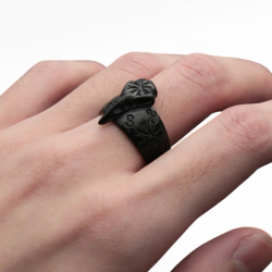 Bague Viking Crâne de Corbeau - Chevalière Homme Corbeau Vegvisir Noire en Acier Inoxydable