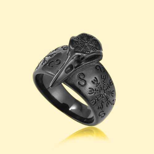 Viking Raven Skull Ring - Black Vegvisir Compas Corbelle Black Stainless Steel