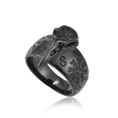 Viking Raven Totenkopf Ring - Schwarzer Vegvisir Corbelle Schwarz Edelstahl