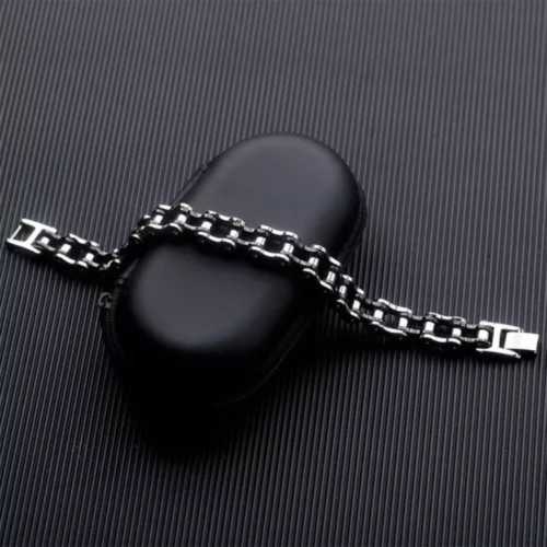 Pulsera de cadena de motocicleta - Bicicleta de plata y negro de hombres en acero inoxidable 21cm