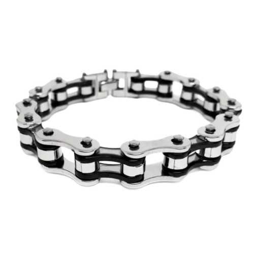 Herren Biker Moto Chain Armband Silber und Schwarz Edelstahl 21cm