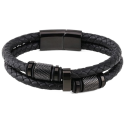 Pulsera para Hombres Cuero Dos Rangs y Cilindros de acero inoxidable