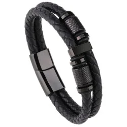 Bracelet Homme Cuir Tressé COOLSTEELANDBEYOND - Acier Inoxydable Avec Charmes, Style Casual