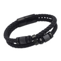 Herren Lederarmband zwei Bereiche und Zylinder Edelstahl Schwarz Burner Clasp
