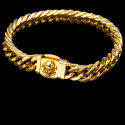 Bracelet Homme Maille Cubaine avec Fermoir Tête de Mort en Acier Inoxydable or Biker