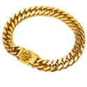 Bracciale da uomo in maglia cubana con chiusura a testa di morte in acciaio inossidabile Gold Biker