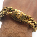 Bracciale tracolla da uomo cubano con chiusura a testa di morte originale in acciaio inox Doré Biker