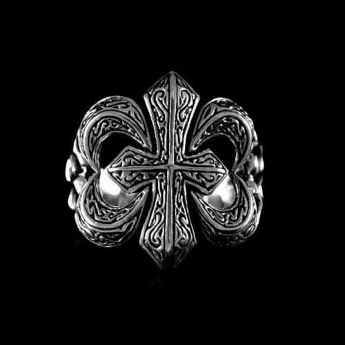 Chevalière avec fleur de lys Acier Inoxydable - Bague Homme Lis Royale Templier